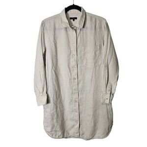 Quince S‎ Beige Linen Button Front Mini Shirt Dress Long Sleeve Minimal Capsule